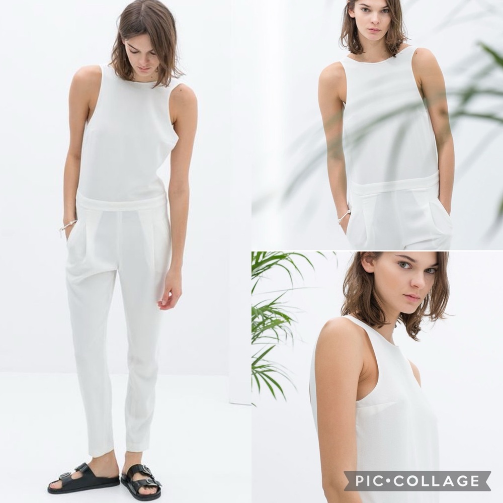 NEW! Caribbean Queen White High Neck Sleeveless Waist Defined Pocket Jumpsuit